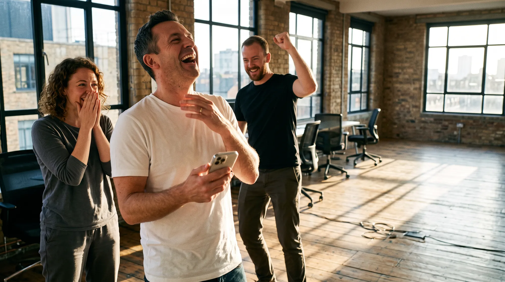 A founder and team around a table in a bright London loft